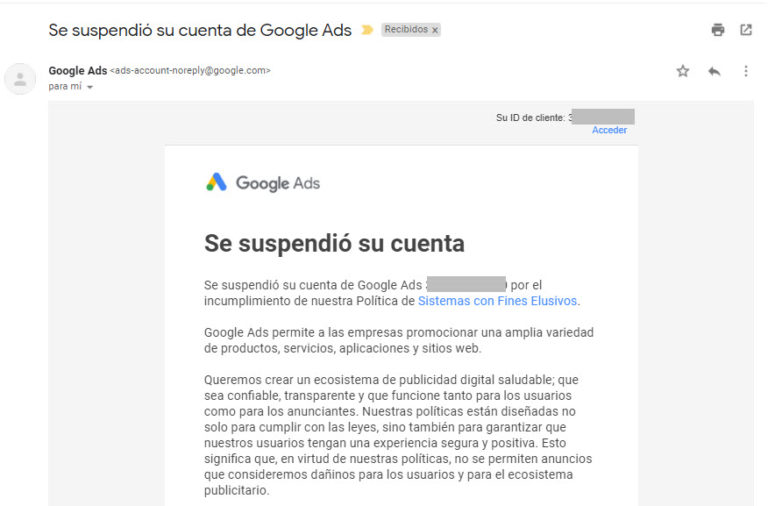 sistemas de elusión : google envía un email